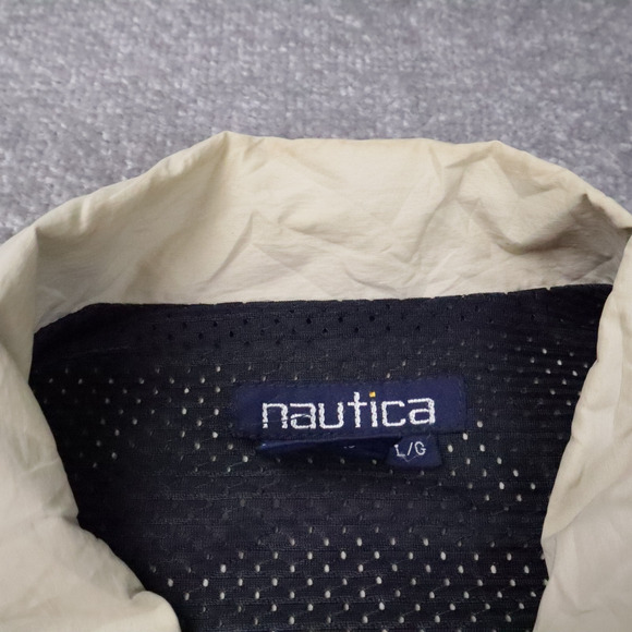 VTG 90s Nautica Snap Large Beige Long Sleeve Collared Windbreaker Jacket - Picture 6 of 15